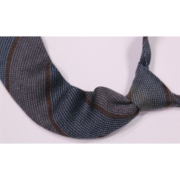 Gianni Versace Vintage 80's Blue/Brown Knit Striped Silk-Wool Slim Necktie Tie